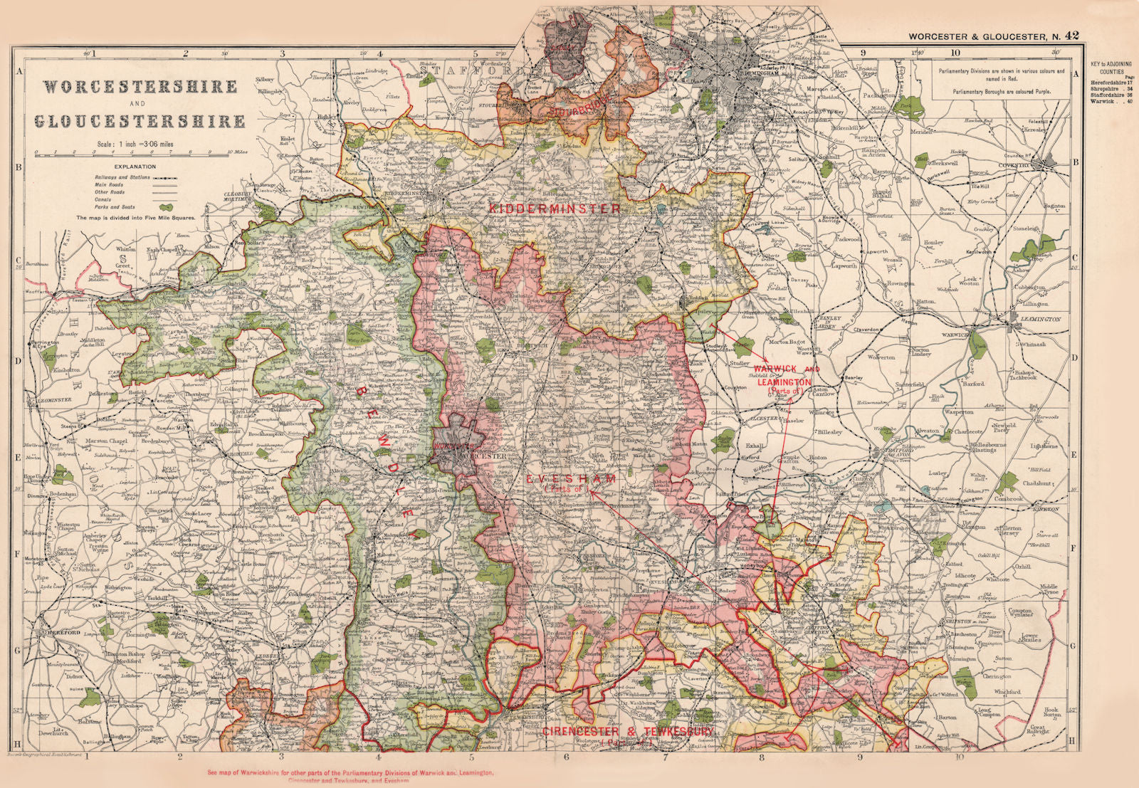 WORCESTERSHIRE AND GLOUCESTERSHIRE NORTH.Parliamentary divisions.BACON 1936 map